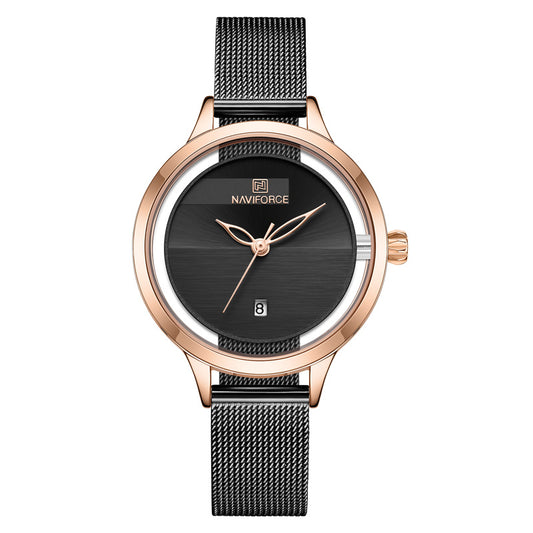 Calendar mesh belt quartz watch