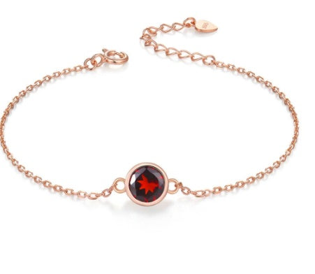 Sterling Silver Natural Garnet Rose Gold Bracelet