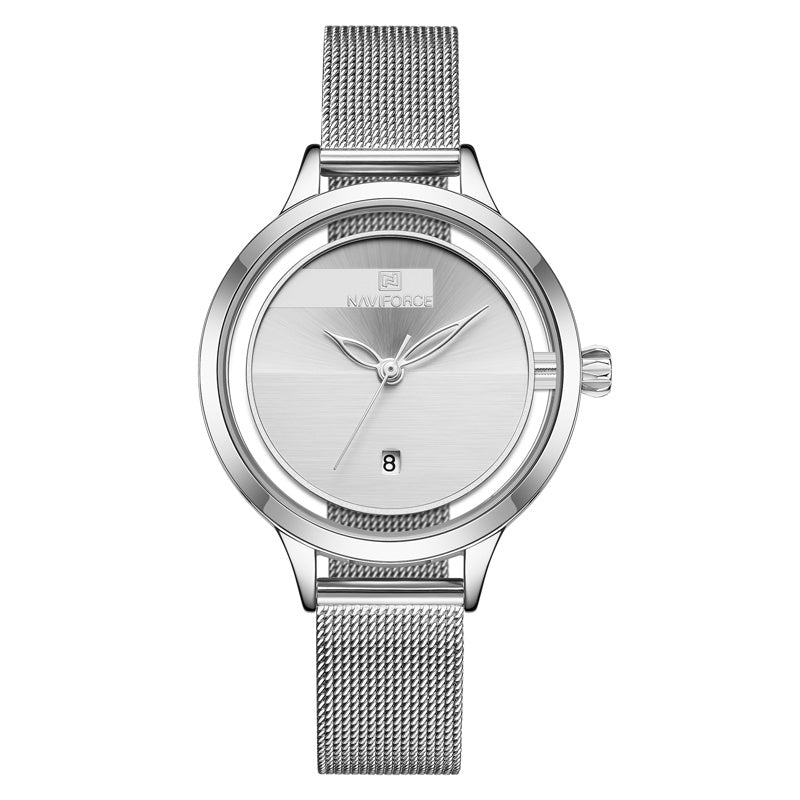 Calendar mesh belt quartz watch