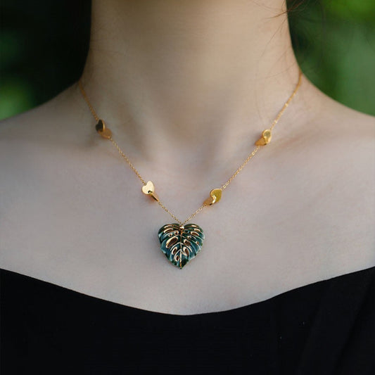 Green Gold Ceramic Stacked Necklace