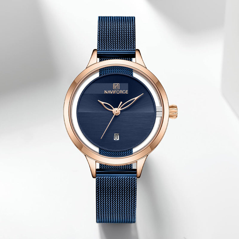 Calendar mesh belt quartz watch