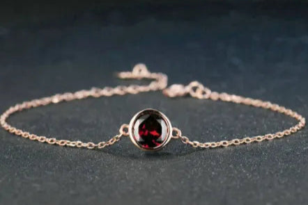 Sterling Silver Natural Garnet Rose Gold Bracelet