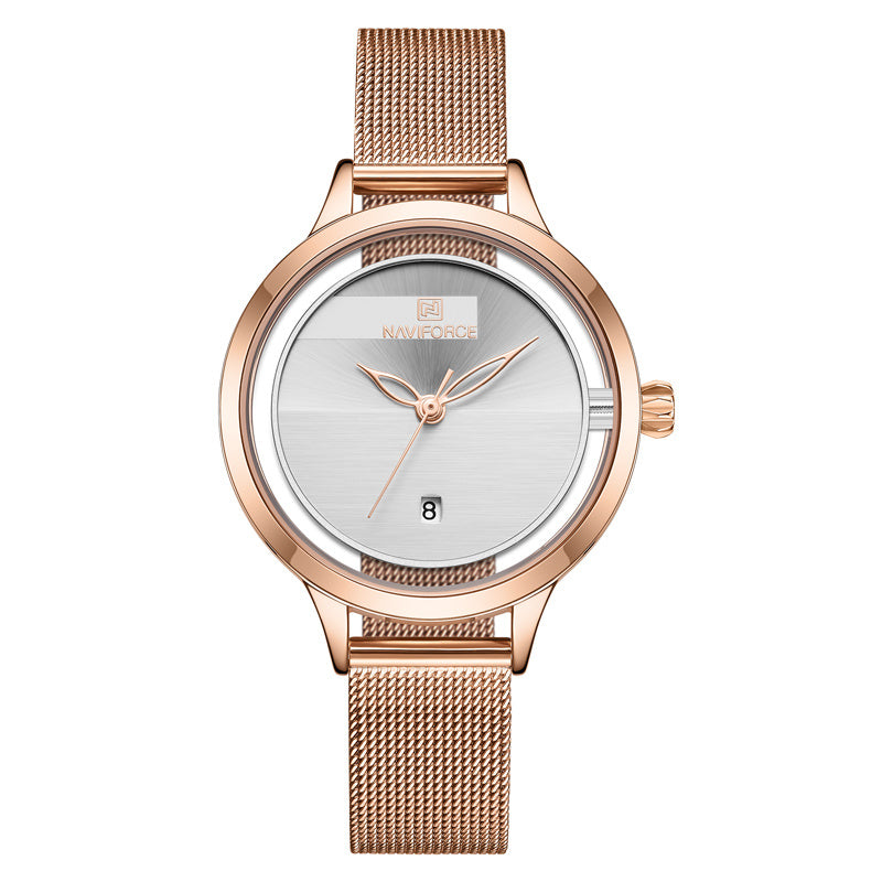 Calendar mesh belt quartz watch