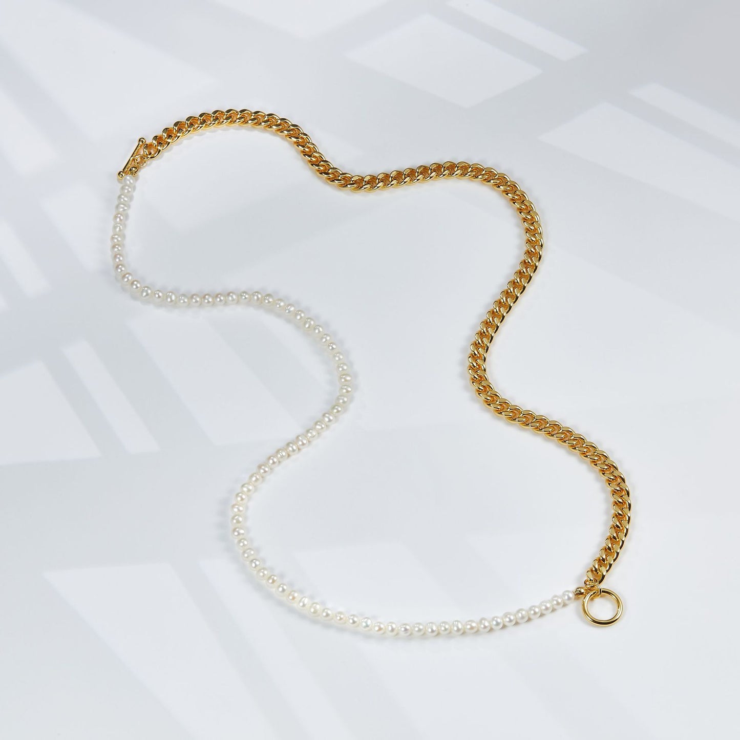 Double Layer Natural Freshwater Pearl Cuban Link Chain K Gold Plating Clavicle Chain