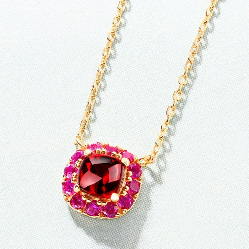 Silver Plated 9K Yellow Gold Inlaid Garnet Clavicle Chain